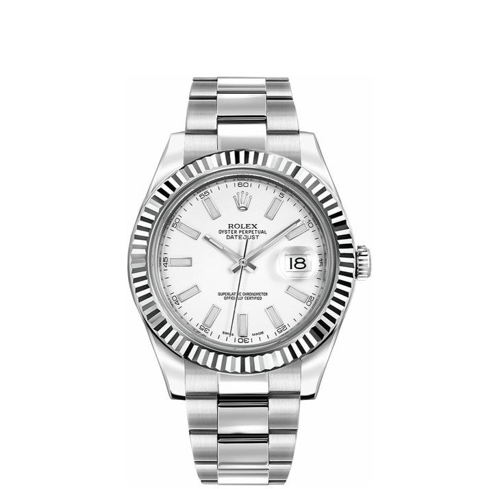 Rolex Datejust 41mm 18k White Gold Fluted Bezel White Dial Oyster 116334