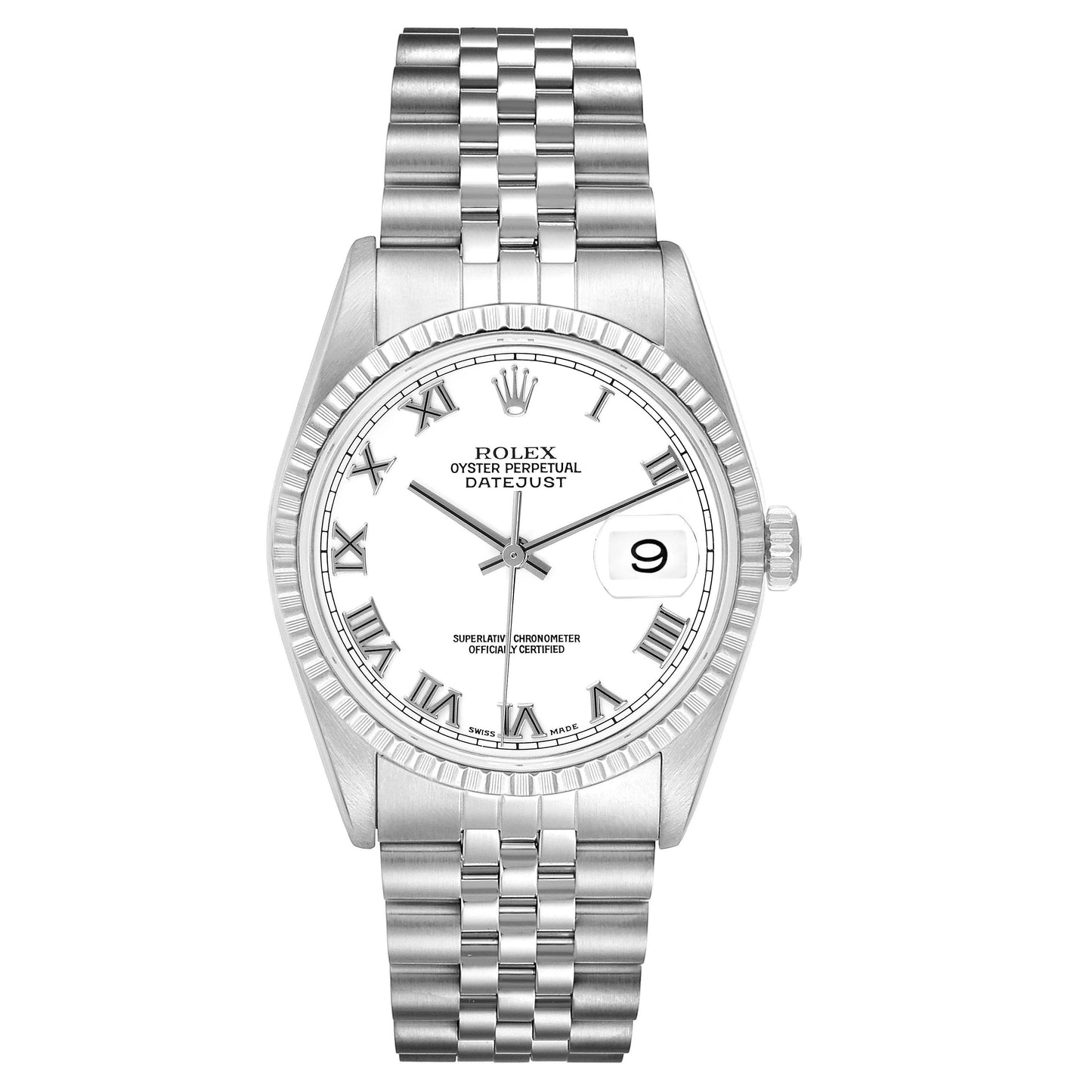 Rolex Datejust 36mm 18k White Gold Fluted Bezel White Dial Jubilee Stainless Steel Watch 16220