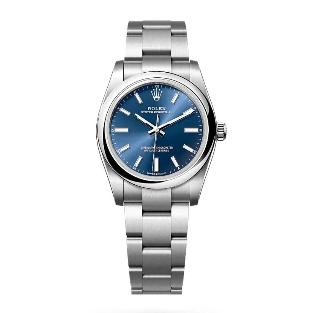 Rolex Oyster Perpetual 34mm Blue Dial Oyster Stainless Steel Watch 124200