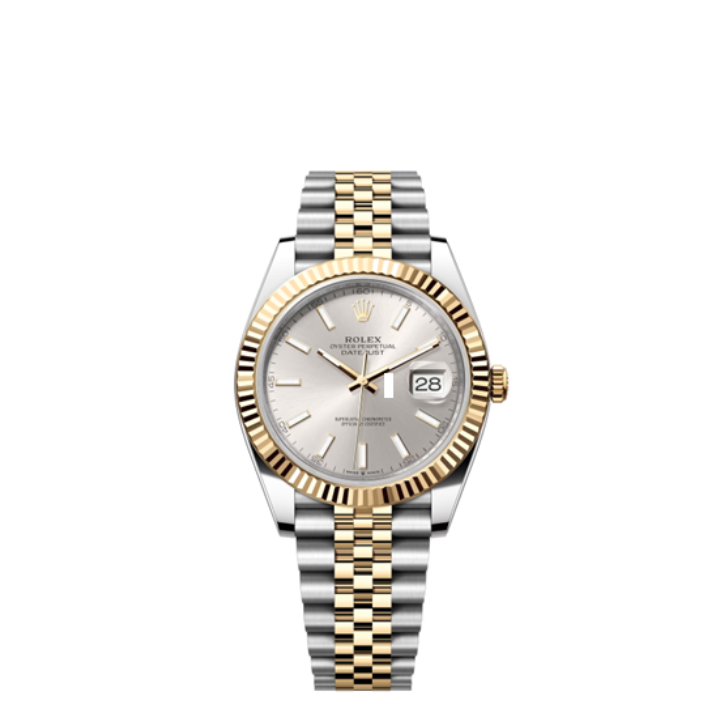 Rolex Datejust 41mm 2 Tone 18k Yellow Gold & Stainless Steel Fluted Bezel Silver Dial Jubilee Steel Watch 126333