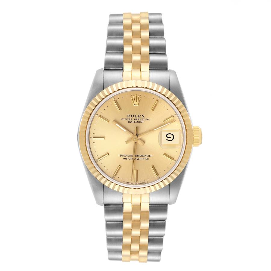 Rolex Datejust 31mm Champagne Gold Dial YG Fluted Bezel Jubilee Band 2 Tone 18k Yellow Gold & Stainless Steel Watch 68273