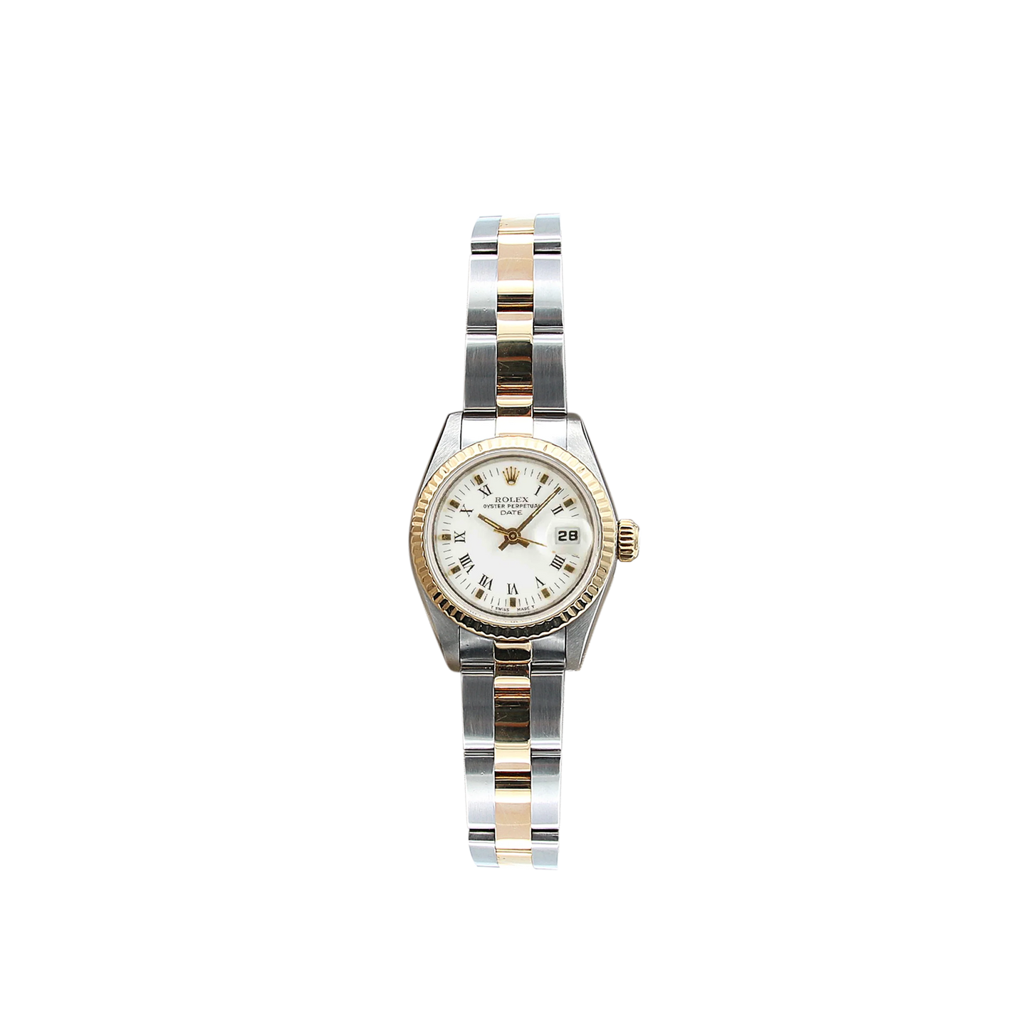 Rolex Datejust 26mm White Roman Dial YG Fluted Bezel Oyster Band Band 2 Tone 18k Yellow Gold & Stainless Steel Watch 69173