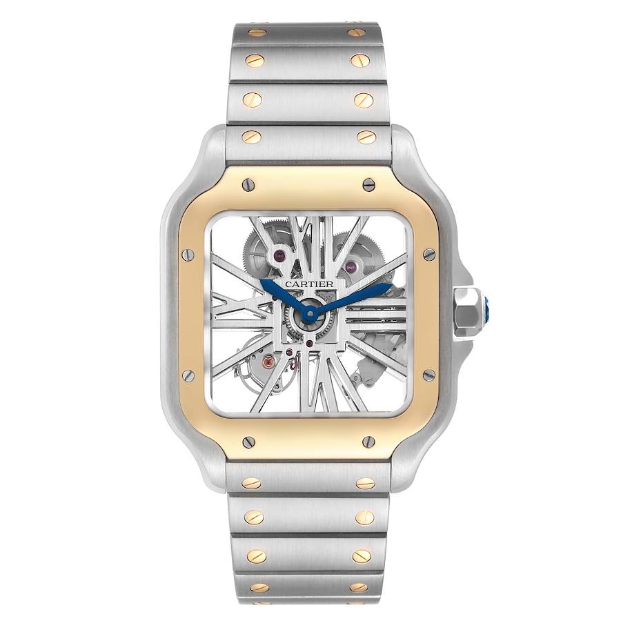 Cartier Santos 40mm Skeleton Dial YG Bezel 2-Tone 18K Yellow Gold & Stainless Steel Watch 4109