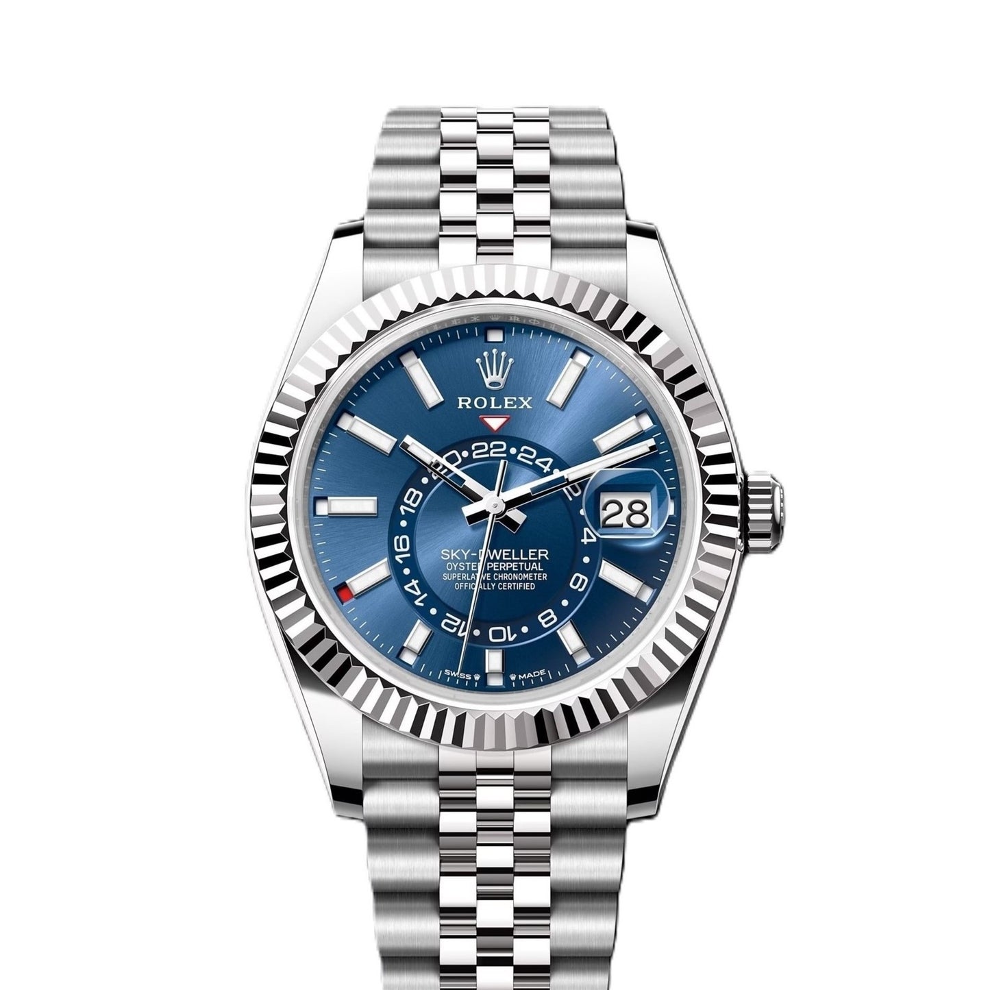 Rolex Sky-Dweller 42mm 18k White Gold Blue Dial Jubilee Stainless Steel Watch 326934