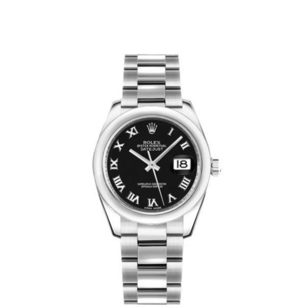 Rolex Datejust 31mm Black Roman Numeral Dial Smooth Bezel Oyster Band Stainless Steel Watch 178240