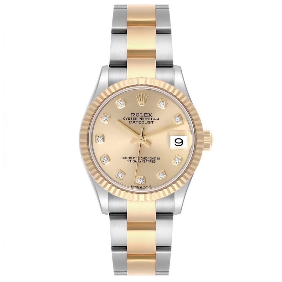 Rolex Datejust 31mm Champagne Diamond Dial YG Fluted Bezel Oyster Band 2 Tone 18k Yellow Gold & Stainless Steel 278273