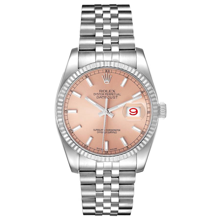 Rolex Datejust 36mm Stainless Steel 18k White Gold Fluted Bezel Pink Dial Jubilee Watch 116234