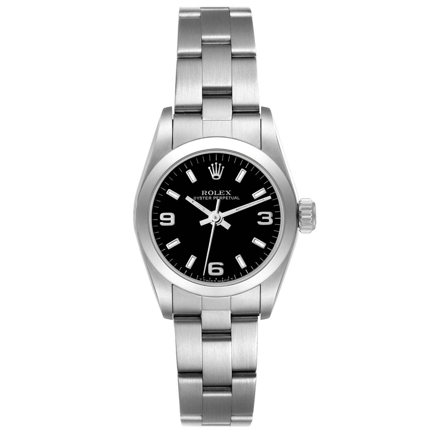 Rolex 25mm Oyster Perpetual Steel Black Dial Ladies Watch 67180