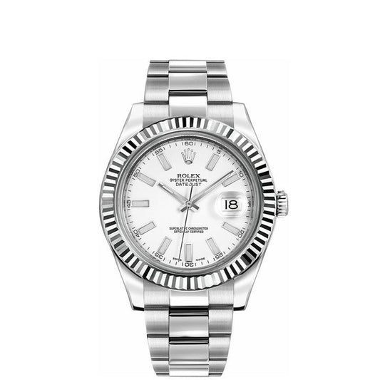 Rolex Datejust 41mm 18k White Gold Fluted Bezel White Dial Oyster 116334