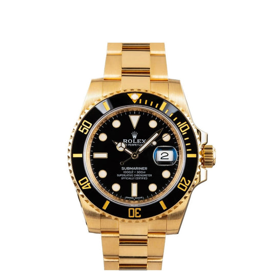 Rolex Submariner Date 40mm Black Bezel & Dial Oyster Band 18k Yellow Gold Watch 116618LN