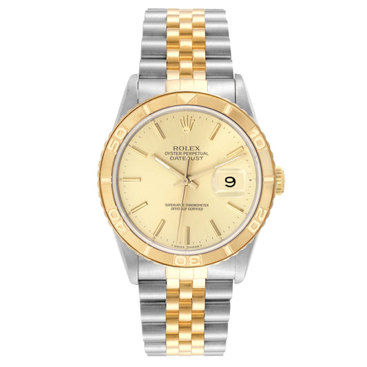 Rolex Datejust 36mm Champagne Gold Dial Turn-o-graph Bezel Jubilee Band 2 Tone 18k Yellow Gold & Stainless Steel Watch 16263