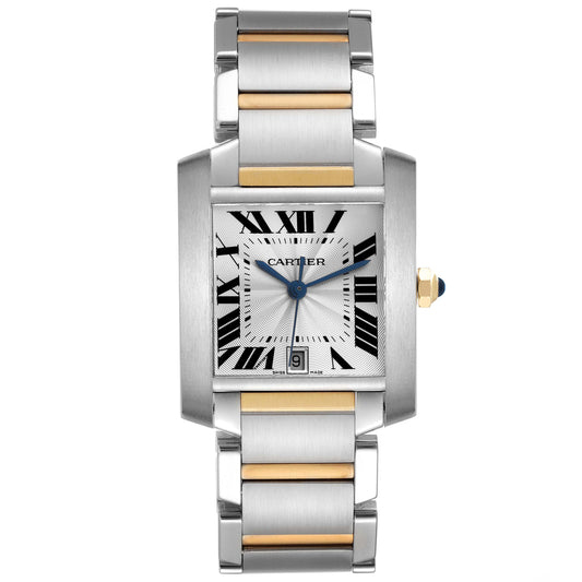 Cartier Tank Francaise 28 x 32 Silver Dial Mens 2 Tone 18k Yellow Gold & Stainless Steel Watch 2302