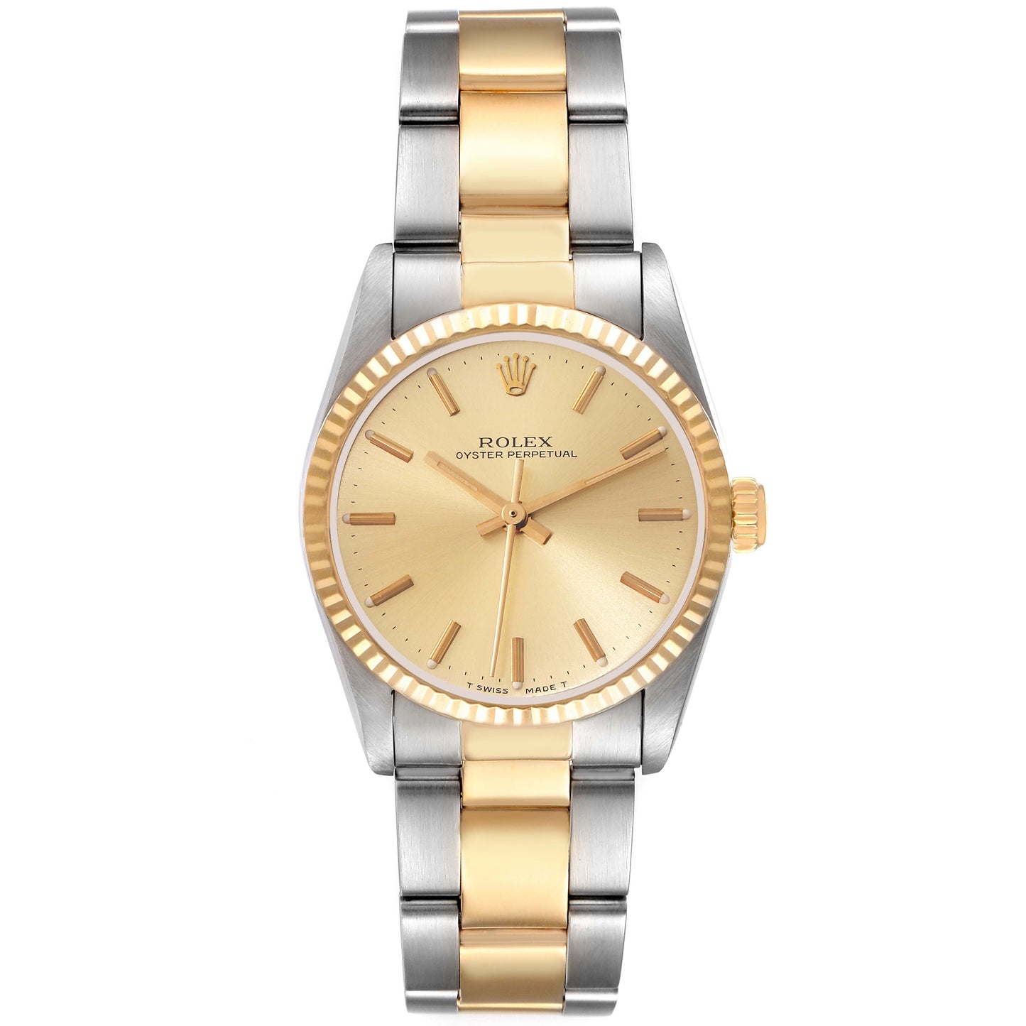 Rolex Midsize OP 31mm Champagne Dial Fluted Bezel Automatic Oyster Steel Ladies Watch 67513