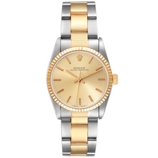 Rolex Midsize OP 31mm Champagne Dial Fluted Bezel Automatic Oyster Steel Ladies Watch 67513