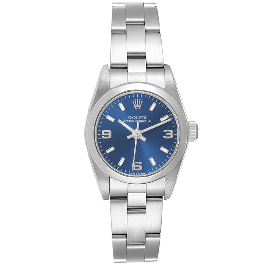 Rolex 24mm Oyster Perpetual Steel Blue Dial Ladies Watch 76080