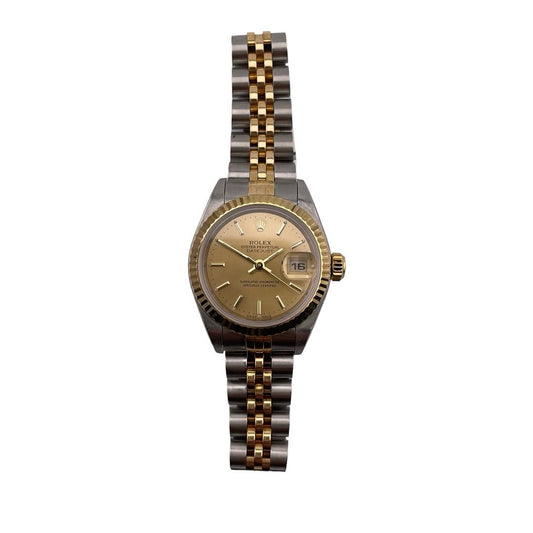 Rolex Datejust 26mm 2-Tone 18k Yellow Gold & Stainless Steel Champagne Dial Jubilee Band Watch 79173