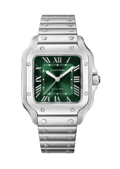 Cartier Santos 35mm Green Dial Medium Stainless Steel Watch 4075