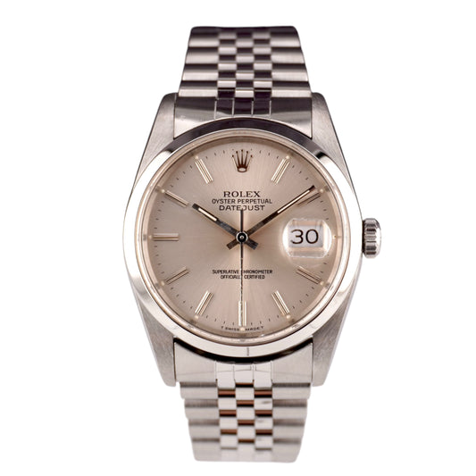 Rolex Datejust 36mm Smooth Bezel Silver Dial Jubilee Band Stainless Steel Watch 16200