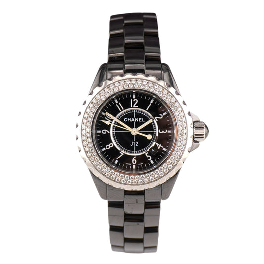 Chanel J12 Black 33mm Black Dial Factory Diamond Bezel Ceramic & Stainless steel Watch Watch H0949
