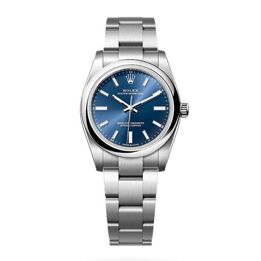 Rolex Oyster Perpetual 34mm Blue Dial Oyster Stainless Steel Watch 124200