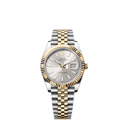 Rolex Datejust 41mm 2 Tone 18k Yellow Gold & Stainless Steel Fluted Bezel Silver Dial Jubilee Steel Watch 126333