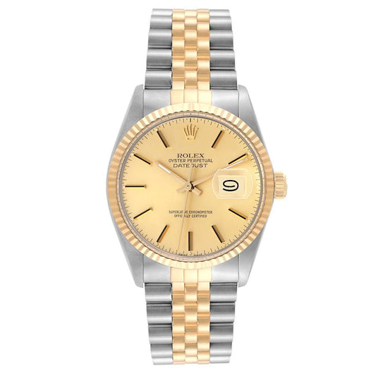 Rolex Datejust 36mm Champagne Gold Dial YG Fluted Bezel Jubilee Band 2 Tone 18k Yellow Gold & Stainless Steel Watch 16013