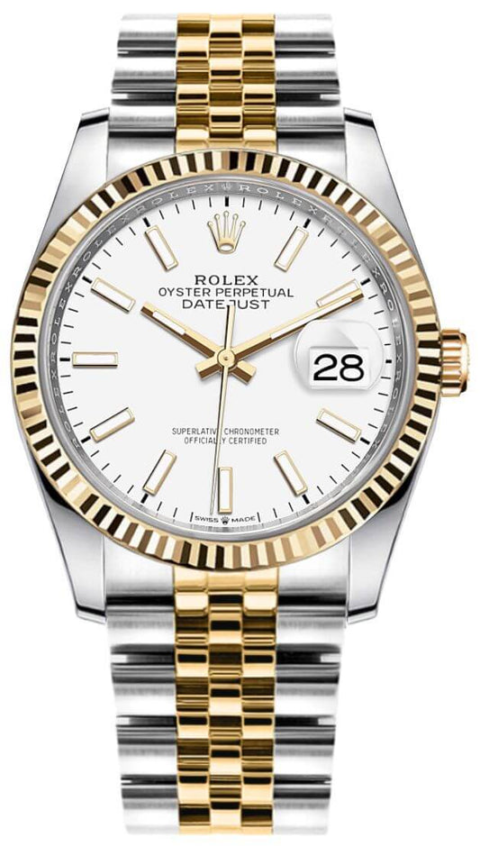 Rolex Datejust 41mm YG Fluted Bezel White Dial Jubilee Band 2 Tone 18k Yellow Gold & Stainless Steel Watch 126333