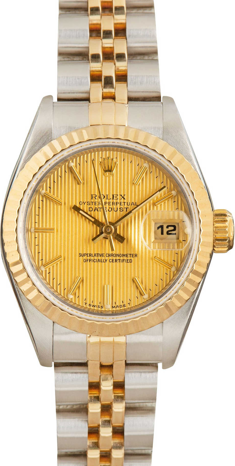 Rolex Datejust 26mm 2-Tone 18k Yellow Gold & Stainless Steel Lined Gold Dial 18k YG Fluted Bezel Jubilee Band Watch 69173