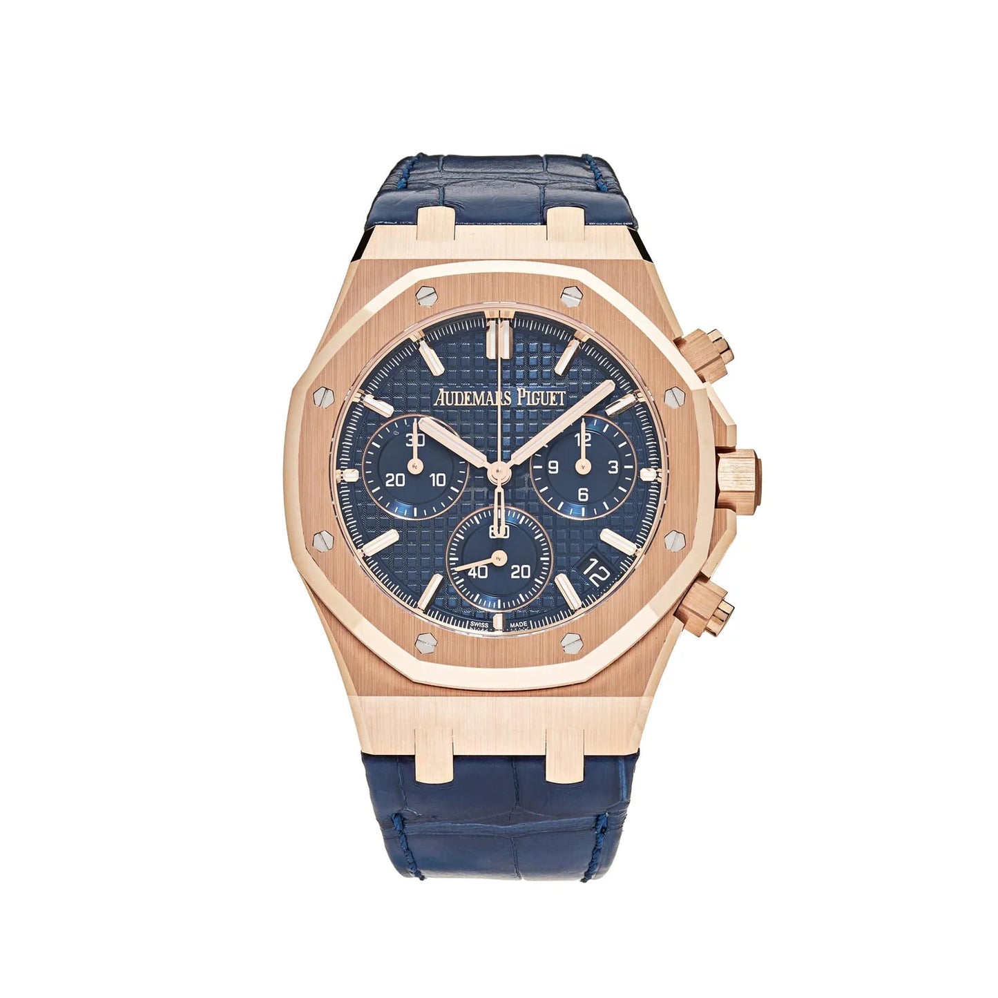 Audemars Piguet Royal Oak Chronograph "50th Anniversary Edition" 41mm Navy Blue Dial Navy Blue Leather Strap 18k Rose Gold Watch 26240OR