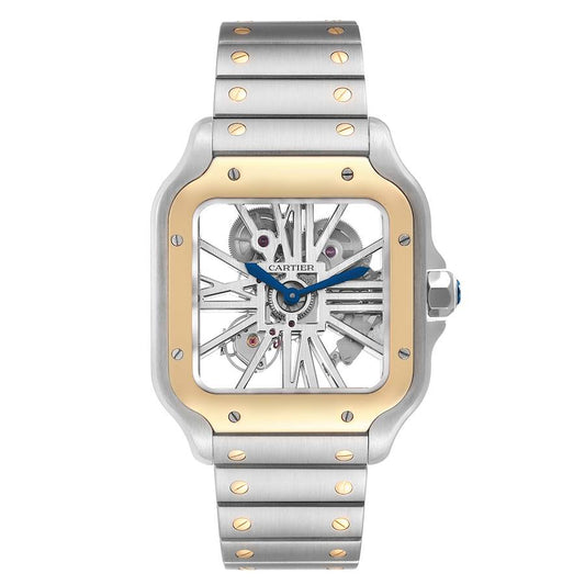 Cartier Santos 40mm Skeleton Dial YG Bezel 2-Tone 18K Yellow Gold & Stainless Steel Watch 4109