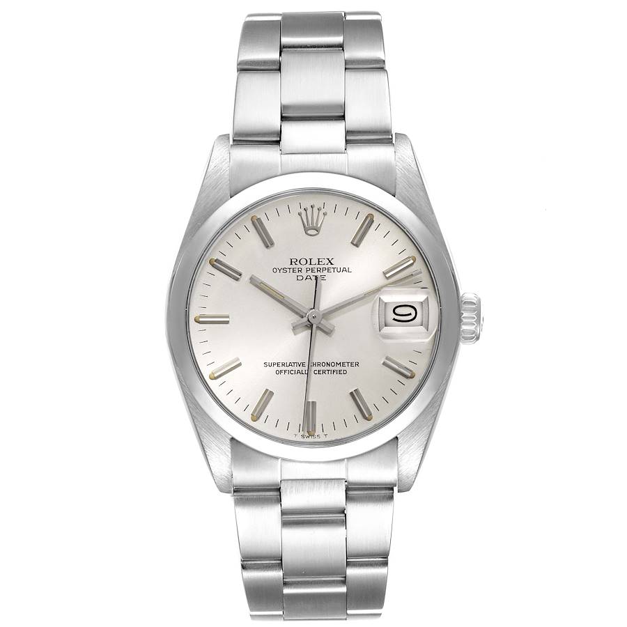 Rolex Oyster Perpetual Date 34mm Silver Dial SS Smooth Bezel Oyster Band Stainless Steel Watch 15000