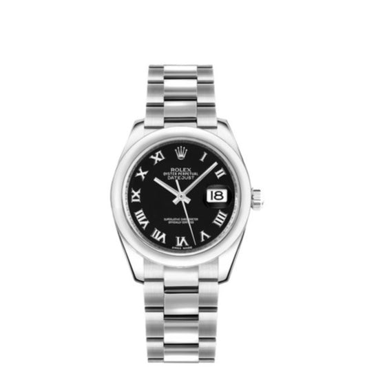 Rolex Datejust 31mm Black Roman Numeral Dial Smooth Bezel Oyster Band Stainless Steel Watch 178240