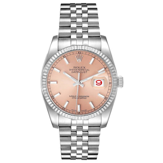 Rolex Datejust 36mm Stainless Steel 18k White Gold Fluted Bezel Pink Dial Jubilee Watch 116234