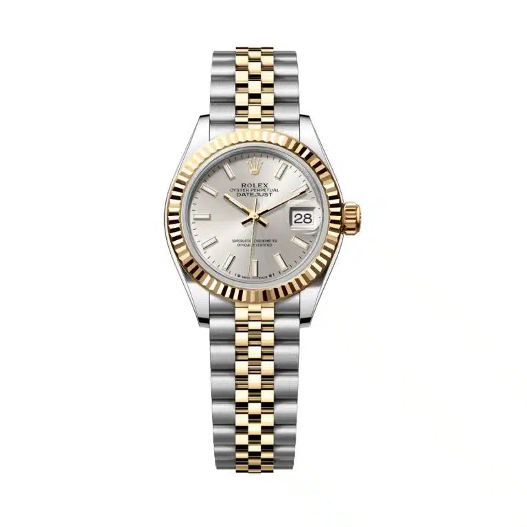 Rolex Datejust 28mm Silver Dial YG Fluted Bezel Jubilee Band 2 Tone 18k Yellow Gold & Stainless Steel Watch 279173