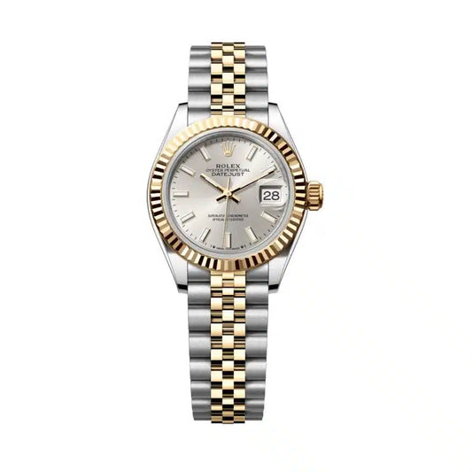 Rolex Datejust 28mm Silver Dial YG Fluted Bezel Jubilee Band 2 Tone 18k Yellow Gold & Stainless Steel Watch 279173