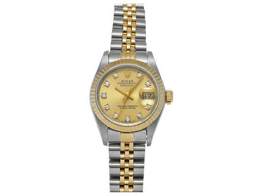 Rolex Datejust 26mm 2-Tone 18k Yellow Gold & Stainless Steel Champagne Diamond Dial Jubilee Band Watch 69173